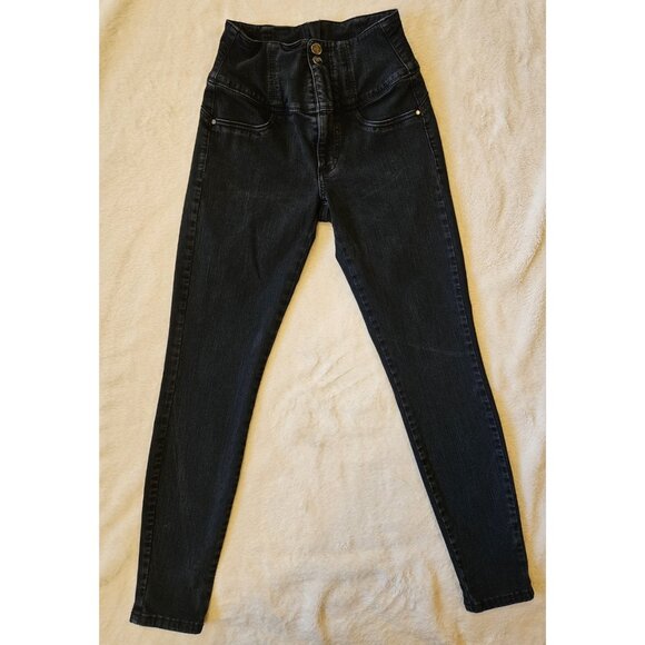 Guess Jeans Women Sz 25 Stretch Mid Rise Skinny Leg Black Y2K - Picture 1 of 16